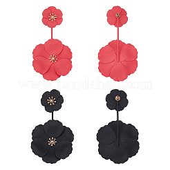 2 paio di orecchini pendenti a forma di doppio fiore in lega di 2 colori&nbsp;EJEW-AN0001-31