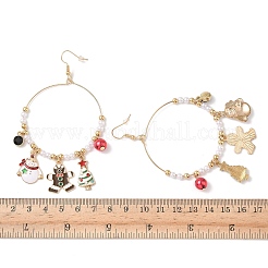 Weihnachtsthema Legierung Emaille Ohrringe baumeln&nbsp;LS-EJEW-B068-01G-02