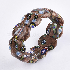 Handgemachte synthetische Goldstone & Millefiori Bunte Malerei Stretch Armbänder&nbsp;BJEW-S039-07