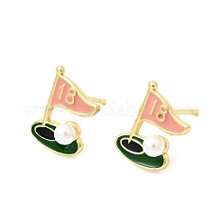 Pendientes de botón de esmalte de latón con forma de barco&nbsp;EJEW-H180-24G