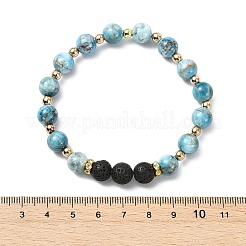 Bracciali elastici regolabili in apatite naturale e pietra lavica naturale&nbsp;BJEW-JB14150-04