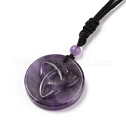 Collier pendentif noeud de marin en améthyste naturelle réglable avec cordon en nylon pour femme&nbsp;NJEW-L171-02D