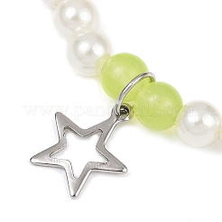 Bracelets extensibles en perles de jade malaisien naturel rond teinté avec perles en plastique ABS pour femmes&nbsp;BJEW-JB11643-02