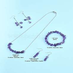 Natürliche Aquamarin & Amethyst & Quarzkristall & Rosenquarz & Fluorit Chips Perlen Armbänder & Ohrringe & Halsketten Sets&nbsp;SJEW-FS00008