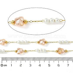 Chaînes à maillons en verre papillon et perles en plastique ABS et acier inoxydable 304 avec placage ionique (IP) de 10 m&nbsp;CHS-G035-04G-08