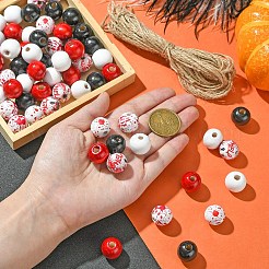 Perline di legno naturale stampate a tema halloween&nbsp;WOOD-YW0001-22