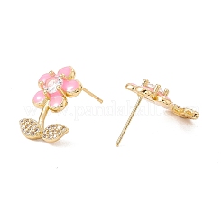 Emaille-Blume des Lebens Ohrstecker mit klaren Zirkonia&nbsp;EJEW-I266-12G-04