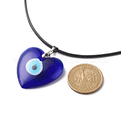 Collier pendentif mauvais œil au chalumeau bleu avec cordon ciré pour femme&nbsp;NJEW-JN03955-03