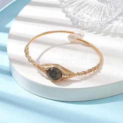 Bracciale rigido con labradorite naturale e perle&nbsp;BJEW-JB10119-03