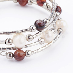 4-Schlaufen-Wickelarmbänder aus natürlichem gestreiftem Achat/Bandachat (gefärbt).&nbsp;BJEW-JB03356