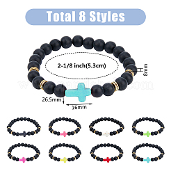 8 Stück 8 Farben gefärbtes synthetisches türkisfarbenes Kreuzperlen-Stretch-Armband-Set&nbsp;BJEW-FI0001-27