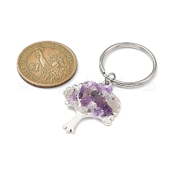 Llavero con colgante de árbol de la vida de aleación y chip de amatista natural&nbsp;KEYC-JKC00648-06