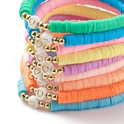 Perles heishi en argile polymère faites à la main bracelets extensibles sertis de perles de motif de coeur pour les femmes&nbsp;BJEW-JB07450