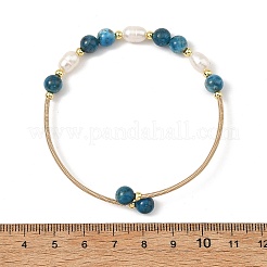 Bracciali rigidi in rame con perline rotonde di apatite naturale e perle a chicco di riso&nbsp;BJEW-JB14374-01