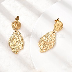 Pendientes colgantes de hoja texturizada martillada de acero inoxidable 304&nbsp;EJEW-K268-44G