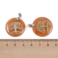 Flache runde Anhänger aus natürlichem rotem Aventurin&nbsp;G-Q188-01P-06