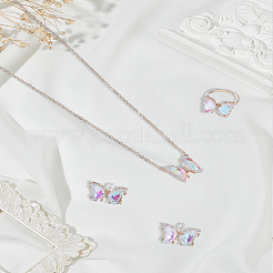 Schmetterlings-Halsketten- und Ohrstecker-Sets aus Glaslegierung für Damen&nbsp;SJEW-LP0001-25A
