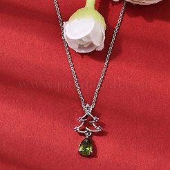 Colliers avec pendentifs en laiton et micro-pavés de zircones cubiques en forme de sapin de Noël&nbsp;NJEW-L468-01P-B02