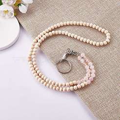 Porte-cartes de visite en quartz rose naturel et perles de bois&nbsp;HJEW-SW00016-02