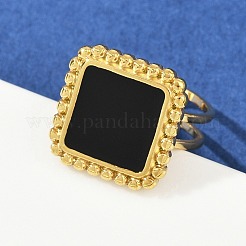 Quadratische Fingerringe aus 304 Edelstahl mit Emaille für Damen&nbsp;RJEW-G355-06G