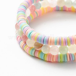 3 pièces 3 style naturel coloré vert jade & acrylique mot amour perlé bracelets extensibles sertis de breloques en alliage émail coeur&nbsp;BJEW-JB08924-01