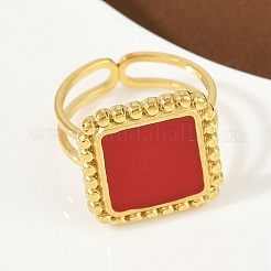 Anelli quadrati in acciaio inossidabile 304 smaltati per donna&nbsp;RJEW-G355-06G-02