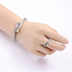 Set di bracciali e anelli con polsino intrecciati in filo di acciaio inossidabile&nbsp;FS-WG3AC7D-01