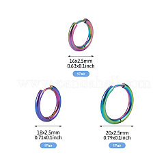 6 pieza de 3 estilos de pendientes de aro huggie de acero inoxidable 202&nbsp;EJEW-TAD0001-01