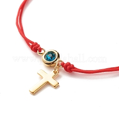 Braccialetto di fascino di strass tondo croce e piatto&nbsp;BJEW-JB07122