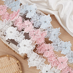 Rubans de dentelle à fleurs en polyester à double couche&nbsp;DIY-WH0656-60B