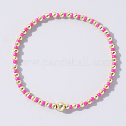 Braccialetti elastici in stile coreano con perline rotonde in ottone e semi di vetro per le donne&nbsp;XO1044-13