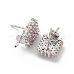 Orecchini a bottone in ottone con micro pavé di zirconi cubici trasparenti&nbsp;KK-T072-15P-02
