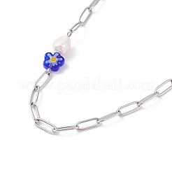 Conjunto de collares con abalorios de vidrio y moneda de flor de millefiori y perlas naturales para niñas y mujeres&nbsp;X1-NJEW-TA00014