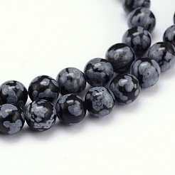 Flocon de neige naturelle obsidienne chapelets de perles rondes&nbsp;G-J303-09-4mm