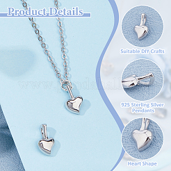 2 pz 925 ciondoli a forma di cuore in argento sterling placcato rodio&nbsp;STER-HS0001-06P