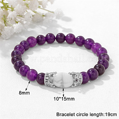 Braccialetti elasticizzati con perline rotonde di ametista naturale da 8 mm e perline ovali di howlite sintetica.&nbsp;WG9ED28-01