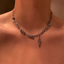 Collar de cadena de eslabones con borlas cónicas de acero inoxidable 201 estilo hip-hop para combinar con suéteres.&nbsp;FS-WG323D8-01