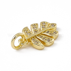 Breloques feuille de zircone cubique transparente micro pave en laiton&nbsp;ZIRC-F132-62G