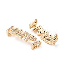 Breloques de connexion en laiton serties de micro-pavés de zircon cubique transparent et ornées du mot « happy links »&nbsp;KK-K002-32B-G