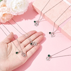 San Valentino 304 acciaio inossidabile e vetro verde delfino ciondolo a forma di cuore collane a catena per le donne&nbsp;NJEW-FS00014-03