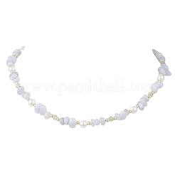 Sets aus Halsketten und Armbändern mit natürlichen blauen Spitzenachat-Splittern&nbsp;SJEW-JS01377