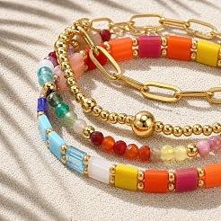 Ensembles de bracelets extensibles en laiton et perles de verre colorées&nbsp;TV5355