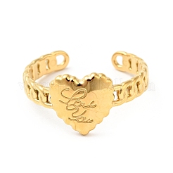 Placcatura ionica (ip) 304 acciaio inossidabile cuore con la parola ti amo anello polsino aperto per le donne&nbsp;RJEW-I085-06G