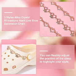 2 Sets Legierung Kristall Strass Herz mit Schmetterling/Herzschlag/Unendlichkeit Link Schuh Dekoration Kette&nbsp;FIND-PH0009-95