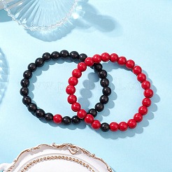 2 Stück 2 Farben gefärbte synthetische türkisfarbene Perlen-Stretch-Armbänder für Frauen und Männer&nbsp;BJEW-JB11547