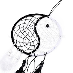 Yin-Yang-gewebtes Netz/Netz mit Federanhänger-Dekoration&nbsp;HJEW-I012-01