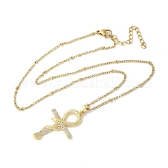 Collane con ciondolo a forma di croce ankh avvolta in serpente con micro pavé di zirconi cubici trasparenti in ottone&nbsp;NJEW-S446-01G