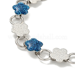 Bracciali a catena con maglie a forma di fiore in acciaio inossidabile 304 smaltato con polvere glitterata&nbsp;BJEW-S153-05P-01