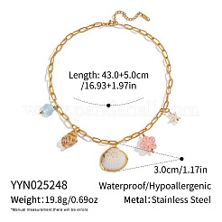 Europäische galvanisierte natürliche Muschel & Keramik Muschel Blumenanhänger 304 Edelstahl Büroklammer Kette Bib Halsketten&nbsp;DC9406
