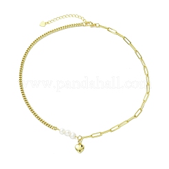 Colliers pendentifs en forme de cœur en laiton avec perles naturelles pour femmes&nbsp;NJEW-JN06008